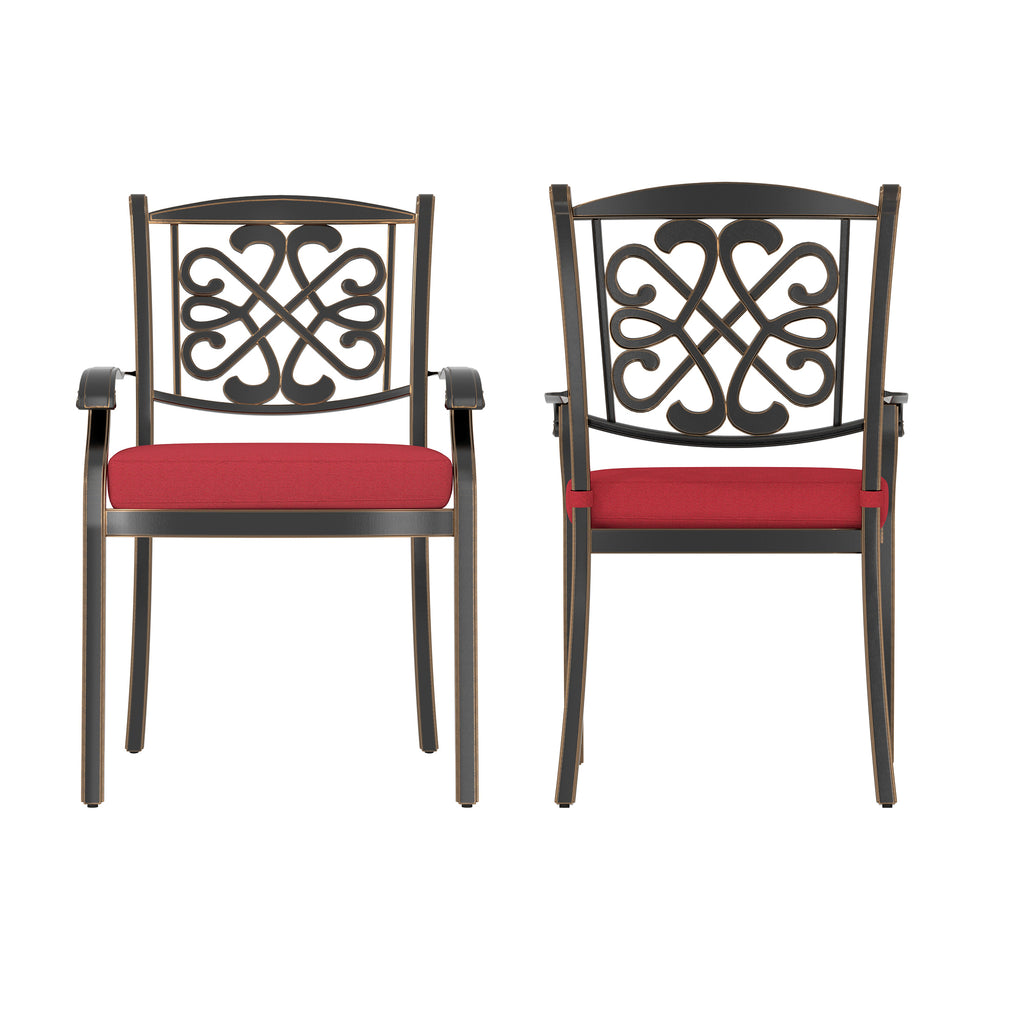 4-Piece Cast Aluminum Diagonal-Mesh Vines Backrest Dining Chairs (Red)