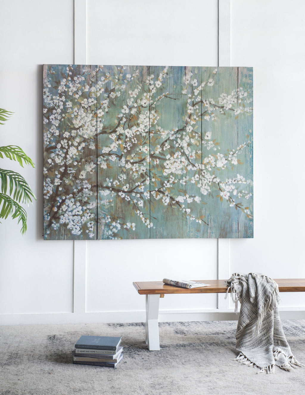 18.5' x 59' Saison White Cherry Blossom Canvas Print, Wall Decor for Living Room Bedrrom Entryway Office, Set of 4