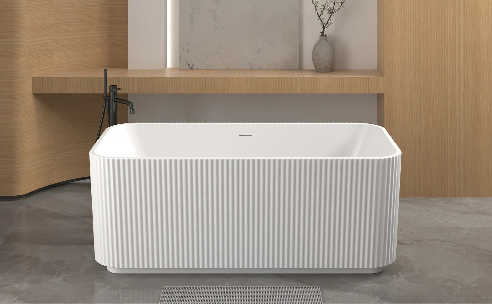 59'Rectangle Linear Acrylic Freestanding Bathtub Stand Alone Soaker Tub, Glossy White Acrylic, POP-UP Chrome Drain, cUPC Certified, - Eloy Royal