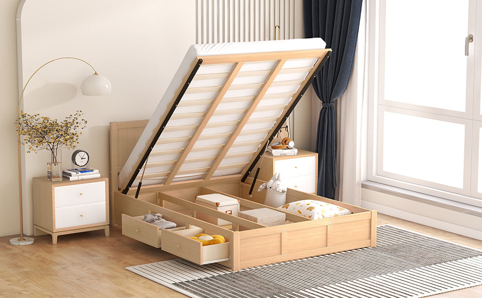 Oakes Wood Platform Bed with Storage Drawers, Wood Tone, Full