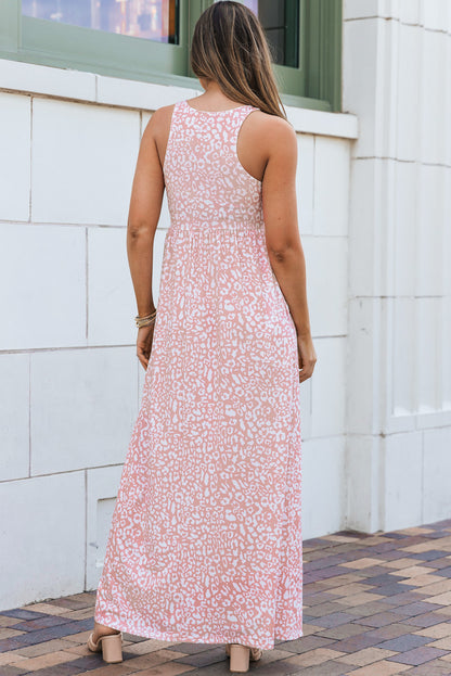 Pink Sleeveless Floor Length Leopard Print Dress with Pockets - Eloy Royal