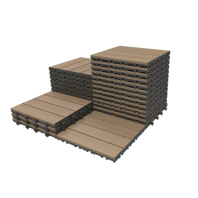 27 Pcs Interlocking Deck Tiles, 12' x 12' HDPE Outdoor Flooring, Patio Flooring Outdoor Waterproof, Deck Tiles Outdoor Waterproof for Deck Garden Poolside, All Weather Use -Dark Brown