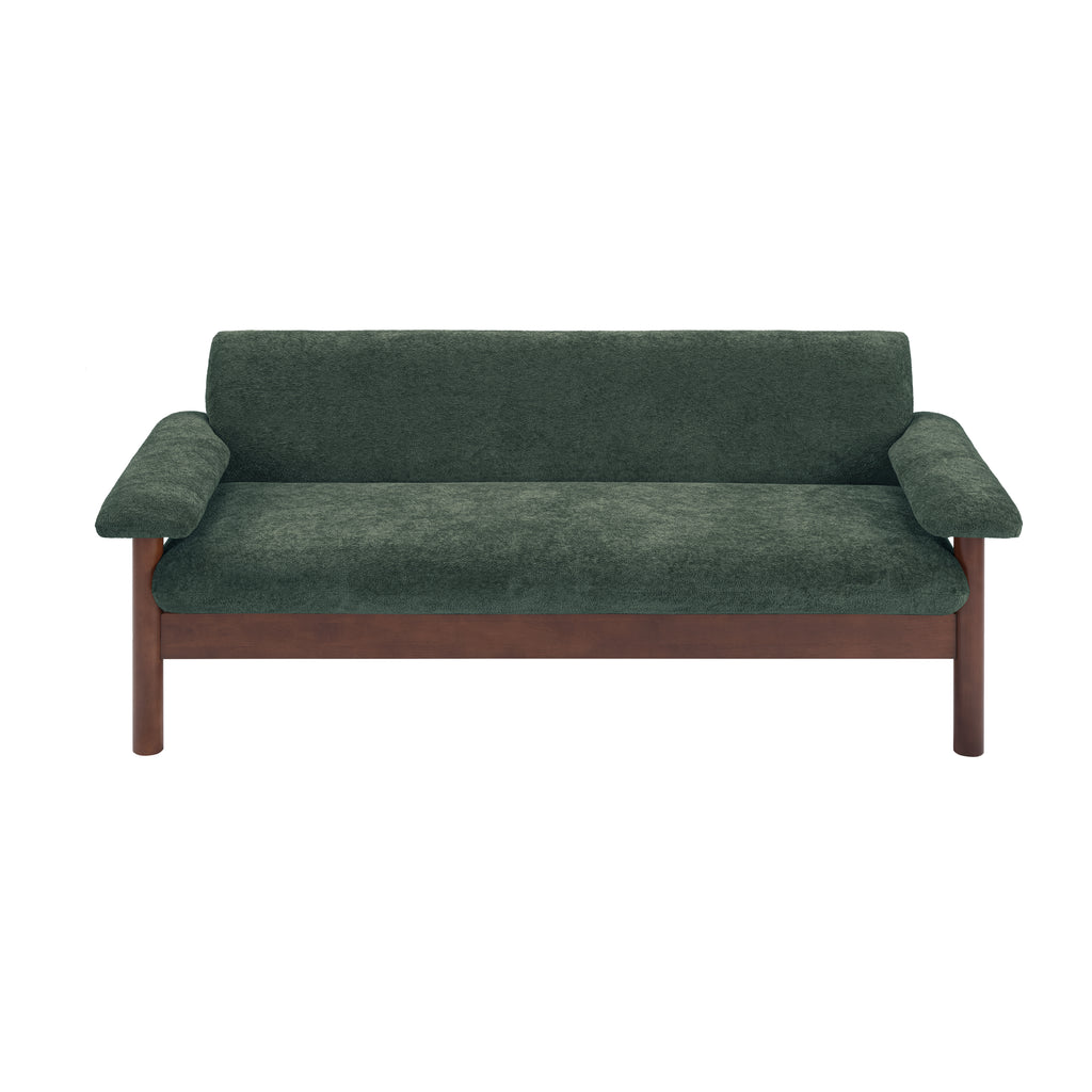 Modern Green Chenille Sofa with Pillow Top Arms & Rubberwood Legs, 69.9'' Single Cushion Couch for Living Room and Home Lounge