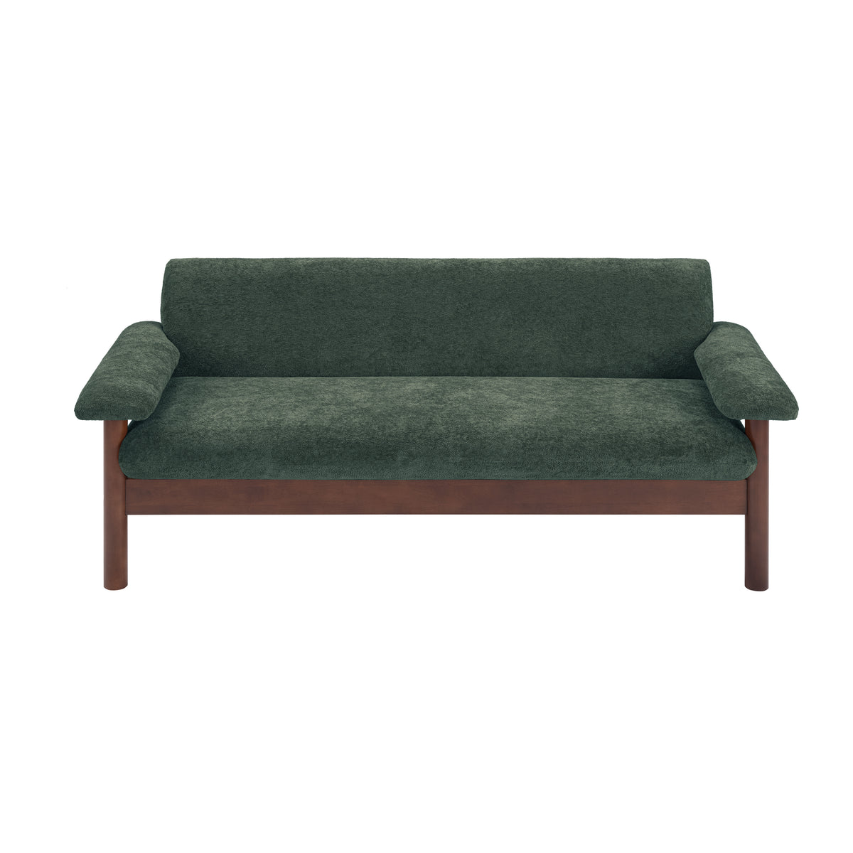 Modern Green Chenille Sofa with Pillow Top Arms & Rubberwood Legs, 69.9'' Single Cushion Couch for Living Room and Home Lounge