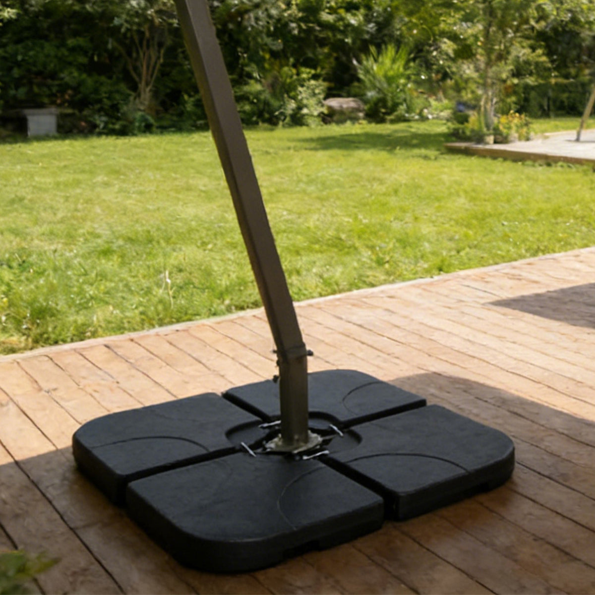 Heavy-Duty Offset Patio Umbrella Stand, Refillable Base with Water or Sand (160–220 lbs), 4-Piece HDPE Panel Set with Secure Lock Pins, Weatherproof & Stackable, Black – Ideal for Backyard, Lawn, Pool