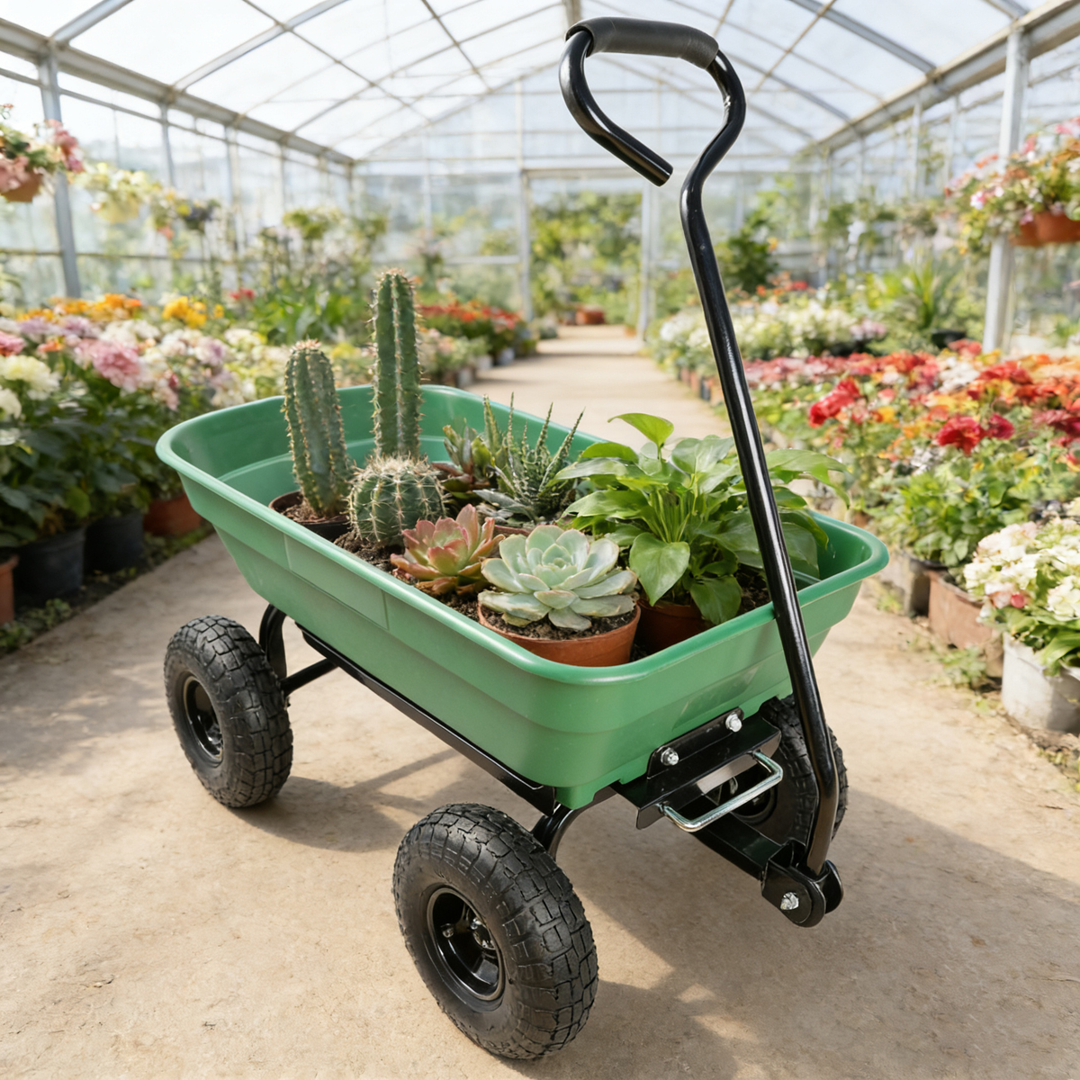 Folding car Poly Garden dump truck with steel frame, 10 inches. Pneumatic tire, 300 lb capacity body 55L  Green