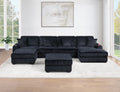 Contemporary Modern 6-PC Modular U-Sectional Sofa Set USB Cup Holder Black Finish Corduroy Living Room Furniture Couch