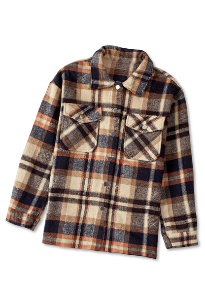 Wholesale Brown Plaid Button Up Long Sleeve Flannel Shacket - Eloy Royal