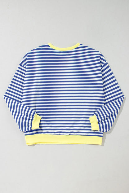 Green Stripe Contrast Edge Oversized Sweatshirt