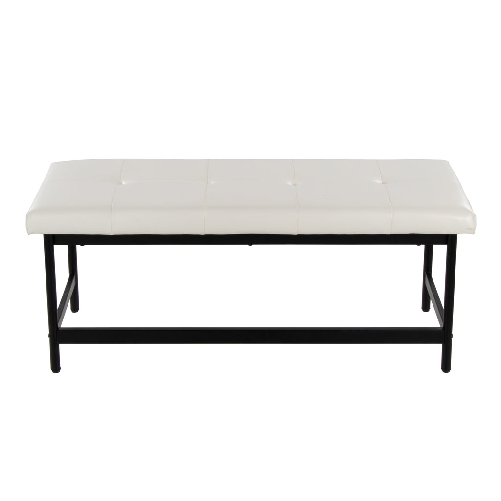 Bench in Black Metal and White Faux Leather
