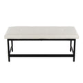 Bench in Black Metal and White Faux Leather
