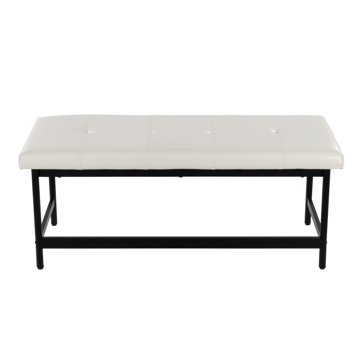 Bench in Black Metal and White Faux Leather