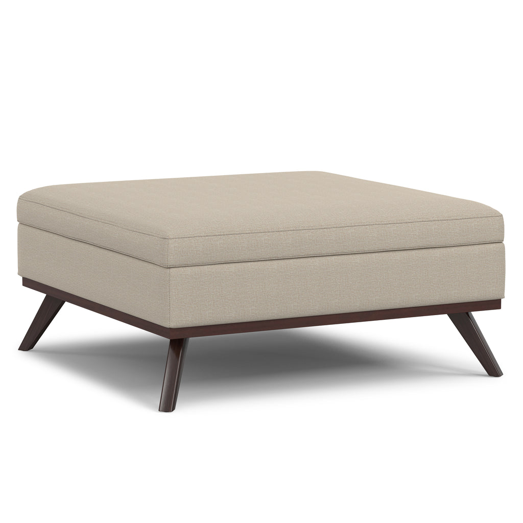 Owen Mid-Century Modern Square Coffee Table Ottoman in Natural Polyester Fabric, 40 inch Wide with Hidden Storage and Hydraulic Lift Lid