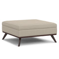 Owen Mid-Century Modern Square Coffee Table Ottoman in Natural Polyester Fabric, 40 inch Wide with Hidden Storage and Hydraulic Lift Lid