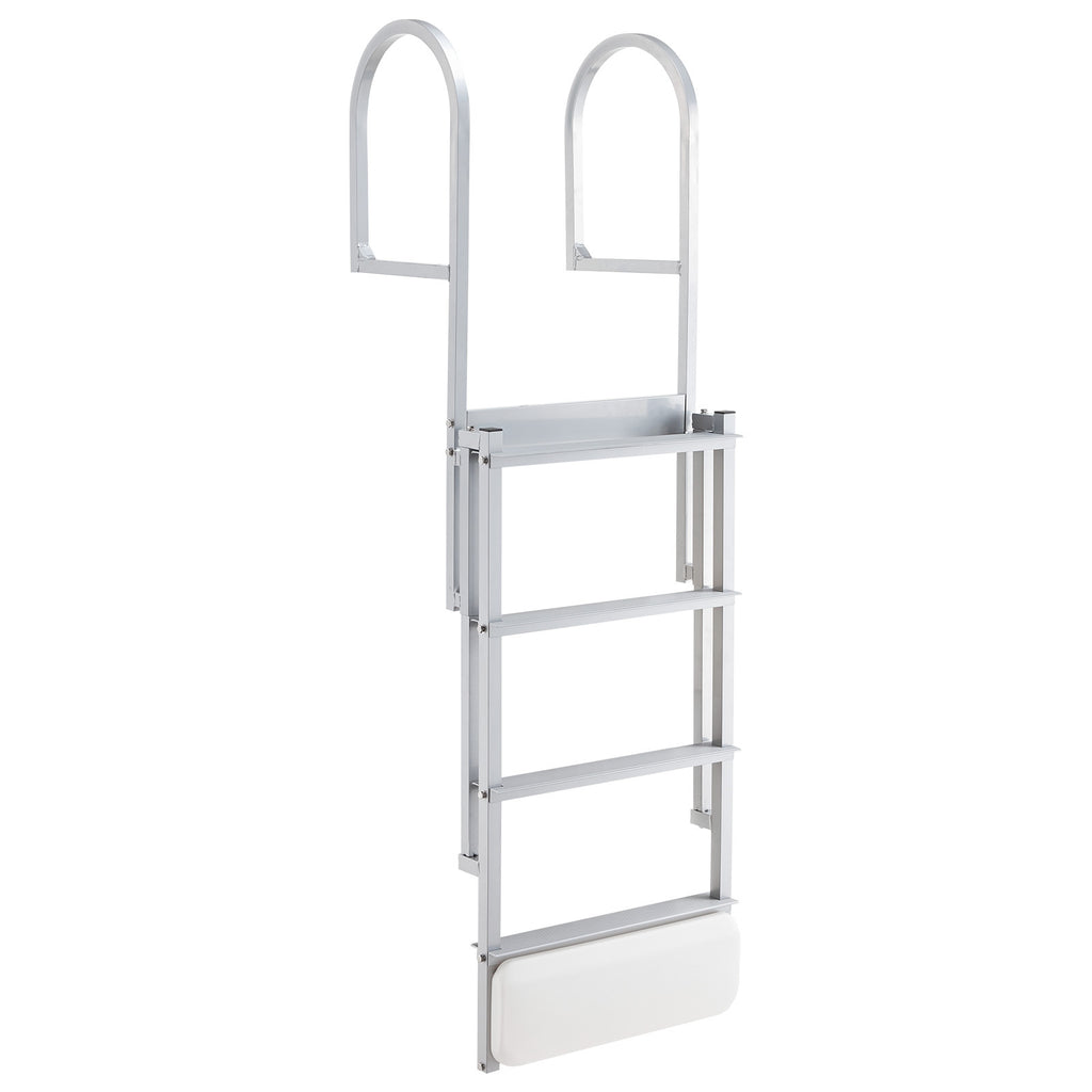 Retractable Dock Ladder, 4 Steps, Aluminum Alloy Pontoon Boat Swim Ladder with Auto-Lift Float, Non-Slip Wide Steps, 500 lbs Weight Capacity, Adjustable Height, for Lake Pool Marine Boarding