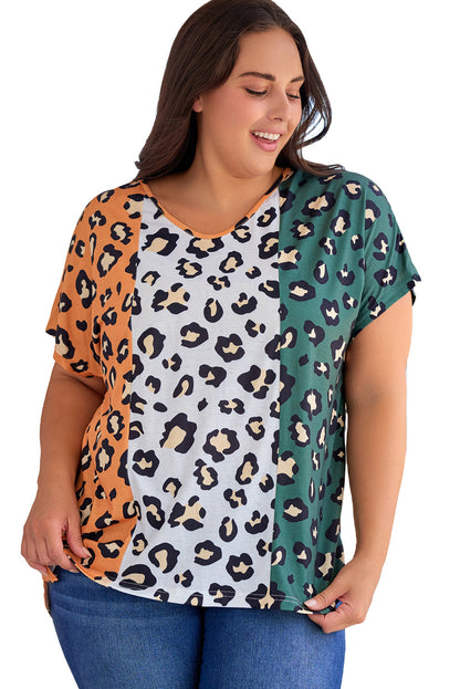 Yellow Plus Size Leopard Print Colorblock T-Shirt - Eloy Royal