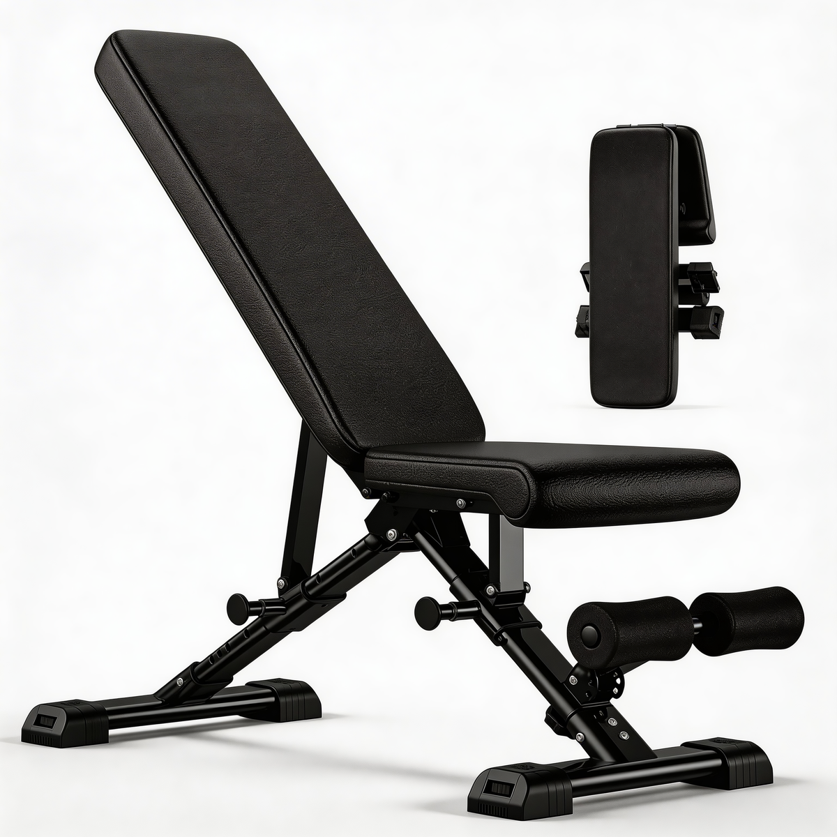 Adjustable Weight Bench with Resistance Bands, Foldable Incline/Decline Workout Bench for Full-Body Training, Multi-Purpose Strength Training Bench for Home Gym, Black