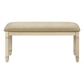 Transitional Bench, 41' Rectangular, Kitchen, Dining Room, Entryway, Bedroom, Upholstered, Antique White Solid Wood, Beige Linen-look Fabric