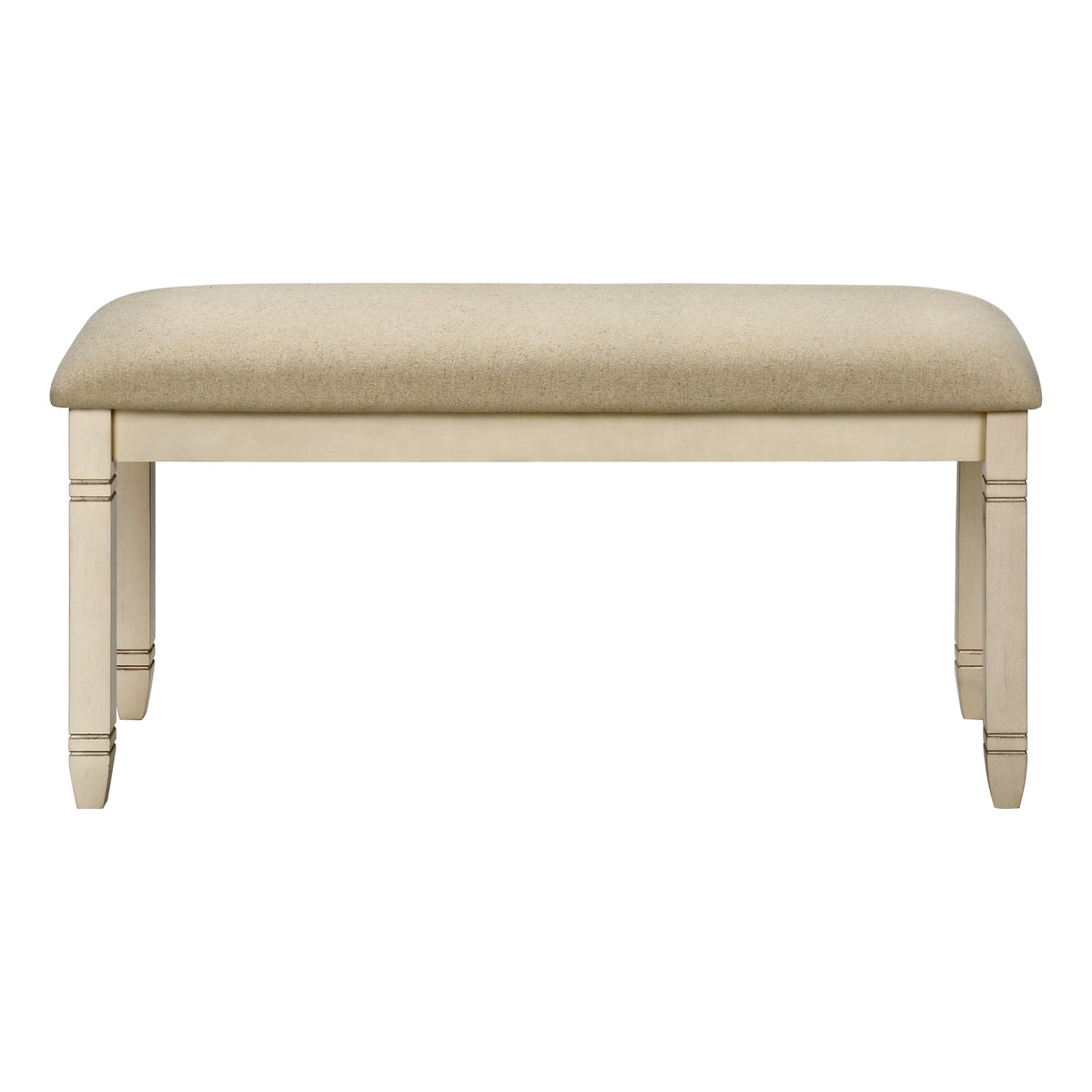 Transitional Bench, 41' Rectangular, Kitchen, Dining Room, Entryway, Bedroom, Upholstered, Antique White Solid Wood, Beige Linen-look Fabric