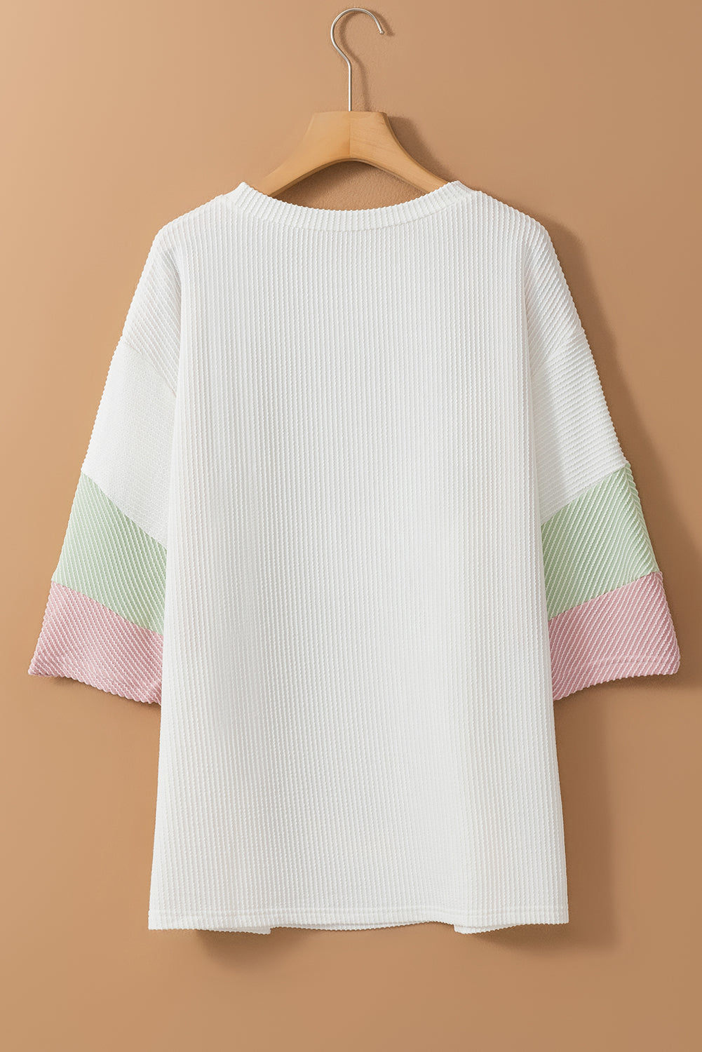 White Textured Colorblock Patchwork Half Sleeve Plus T Shirt - Eloy Royal