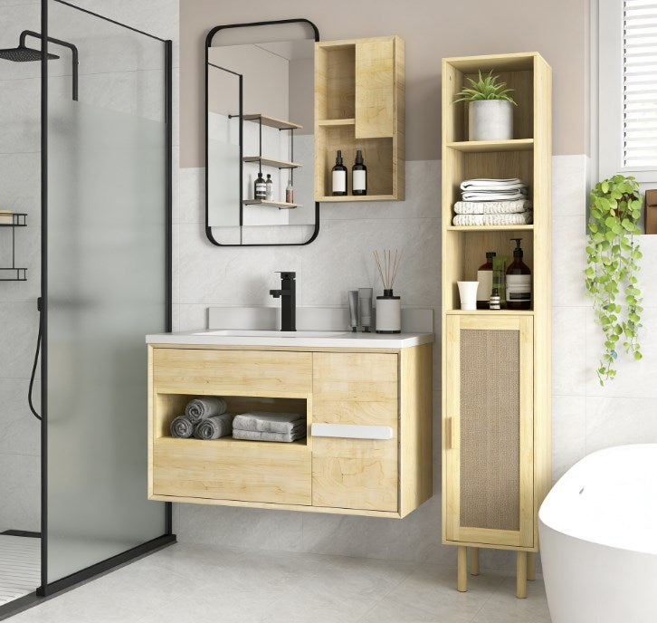 Freestanding Bathroom Storage Cabinet,Tall Bathroom Cabinet with Rattan Doors