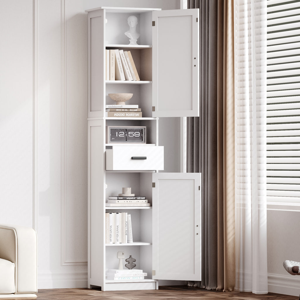 69' H Tall Bathroom Storage Cabinet with 2 Barn Doors and 1 Drawer, Narrow Storage Unit, Adjustable Shelves,Floor Cabinet for Bathroom, Living Room, Entryway,Kitchen,(White)