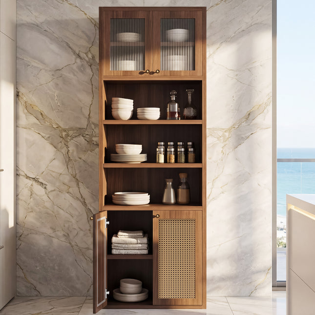 OMCHOM Tall Kitchen Pantry Storage Cabinet, 71' Tall Extra Deep 15.8' Modern Kitchen Cabinet, Cupboard with Open Shelf & Enclosed Storage, Freestanding Anti-Tip Organizer for Kitchen