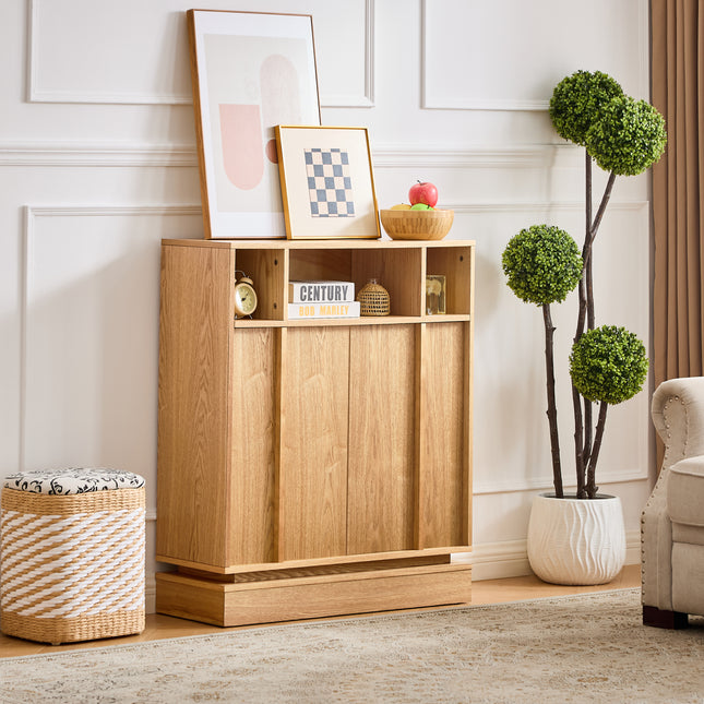 Sideboard Buffet Cabinet with Storage, Farmhouse Fluted Sideboard with 2 Doors & Adjustable Shelves, TV Media Console, Storage Cabinet for Entryway Hallway Kitchen Dining Living Room, Natural