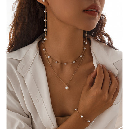 Fashion Pearl Cross Chain Suit Necklace