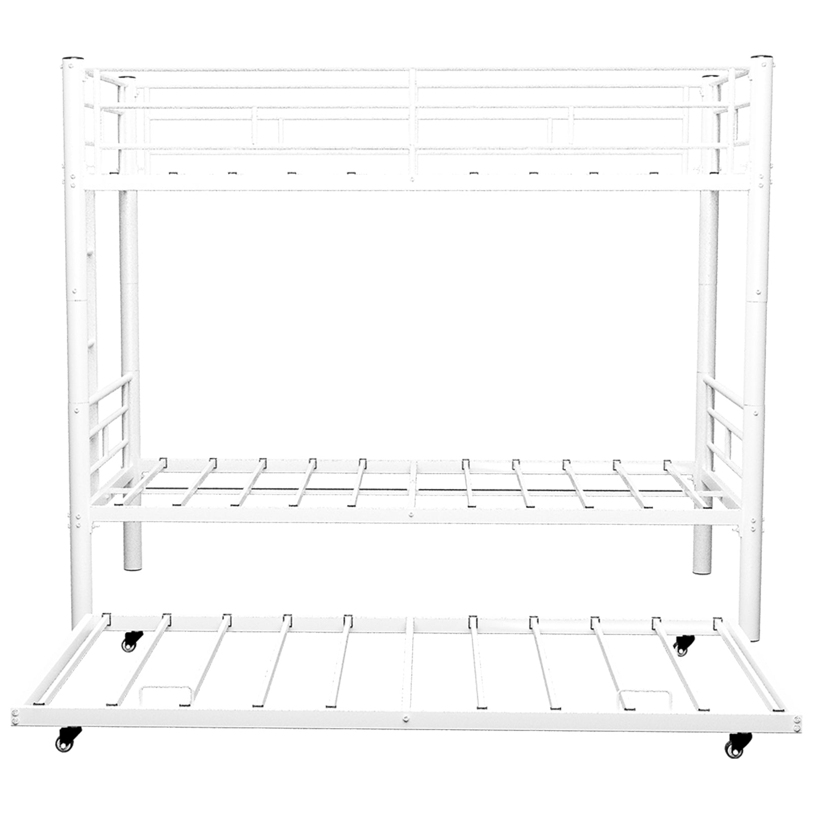 Heavy-duty Sturdy Metal Twin over Twin Bunk Bed with Safety Guardrail, Noise Reduced, No Box Spring Needed, White