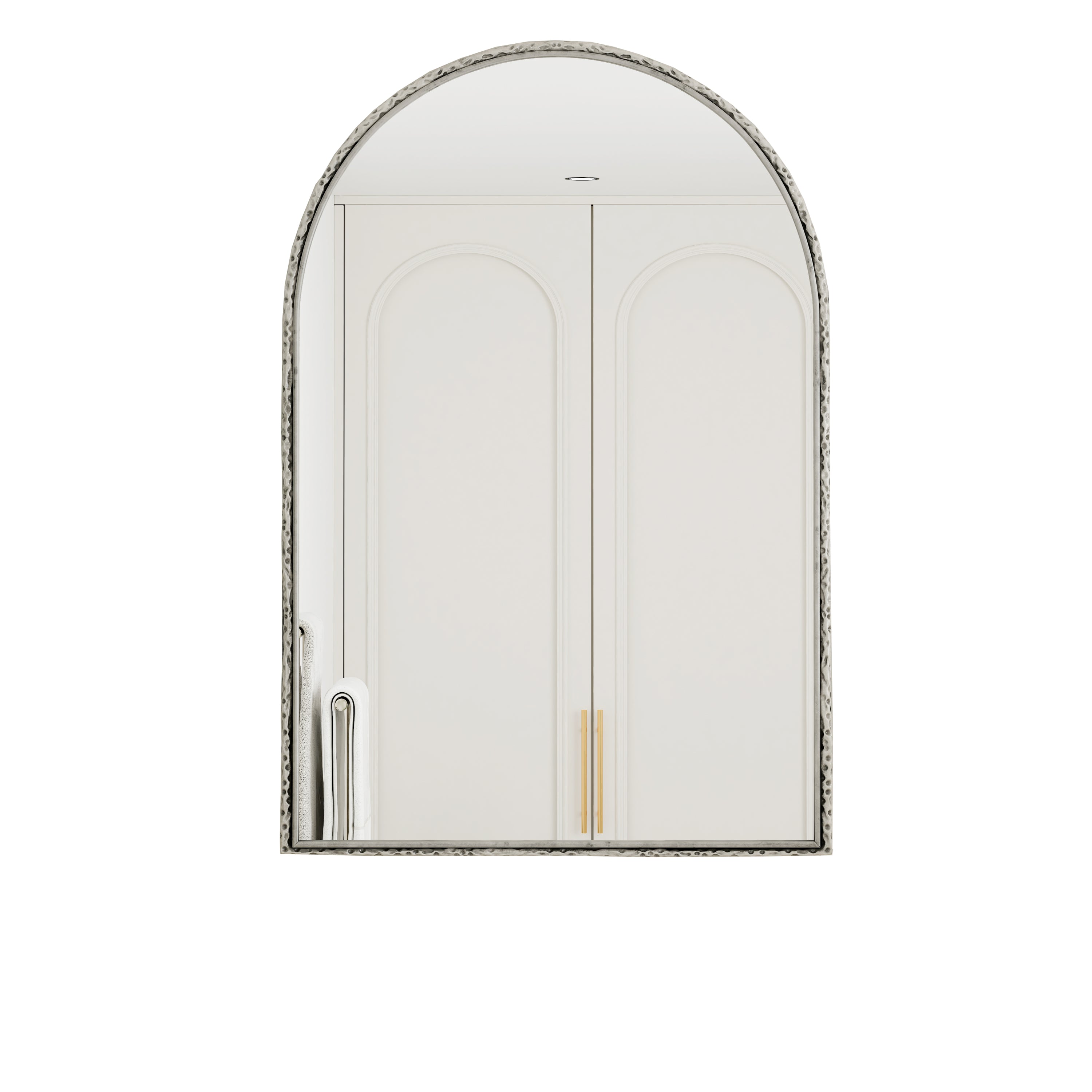 Arched Mirror, Silver Wall Mirror for Bathroom Vanity or Living Room Bedroom Entryway Decor, Tempered Glass with Metal Frame, 24.02 x 35.83 inches