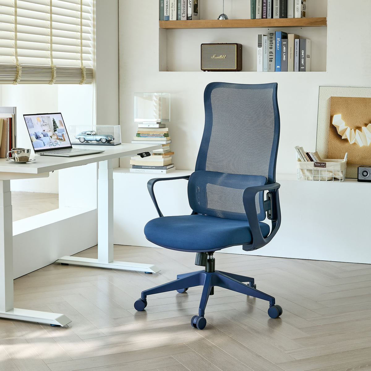 Ergonomic Colorful Office Chair 350LBS Home Office Mesh Breathable High Back, With Adjustable Lumbar Support Computer Chair, Integrated Molded Foam Seat Cushion, Fireproof (Blue)