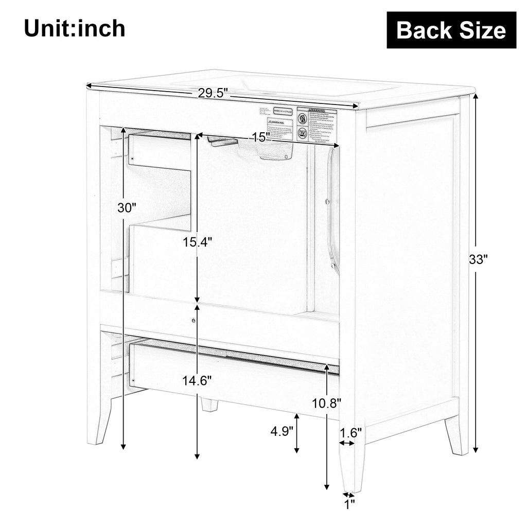 Giotto Three-Drawer Bathroom Vanity with Sink, Black, 30 in