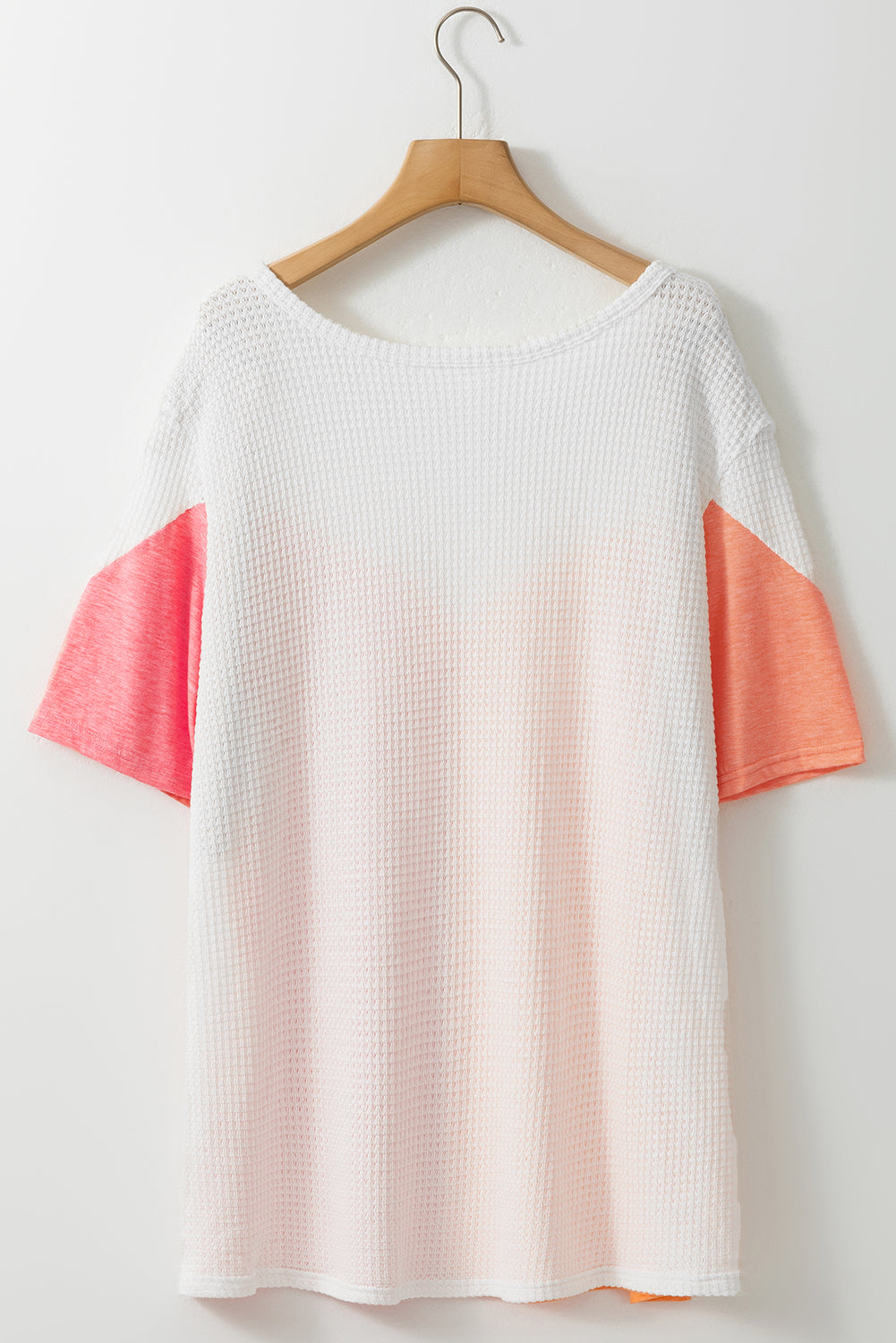 White Plus Size Waffle Patchwork Colorblock Knit Tee - Eloy Royal