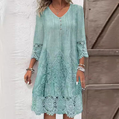 Flowers Lace Dress Summer Solid Color Womens Clothing