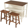 TOPMAX Rustic 3-piece Stationary Kitchen Island Set with Butcher Block and Seating, Walnut and Cream White