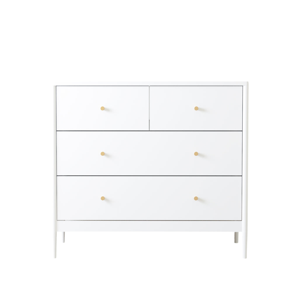 White 4-Drawer Kids Dresser with Antique Brass Pulls, Wooden Storage Cabinet for Nursery or Toddler Bedroom, 35.4' Wide