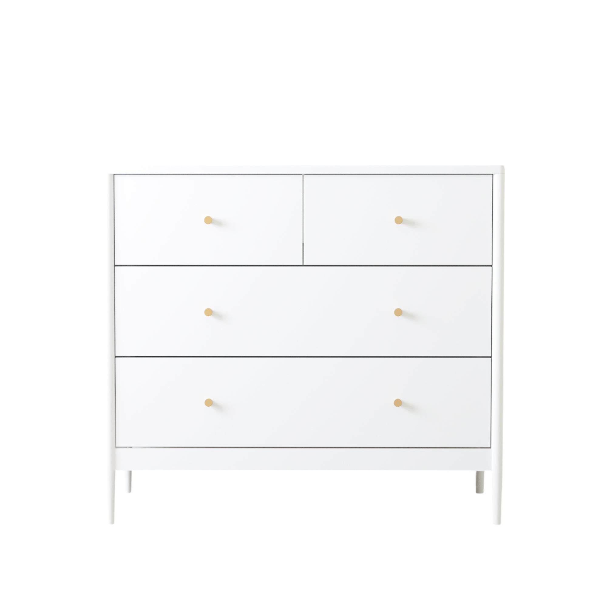 White 4-Drawer Kids Dresser with Antique Brass Pulls, Wooden Storage Cabinet for Nursery or Toddler Bedroom, 35.4' Wide
