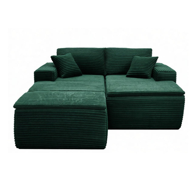 73.4' Modern Corduroy 2-Seater Recliner Sofa, Upholstered Lounge Sofa Bed with Seat Cushion&Ottoman
