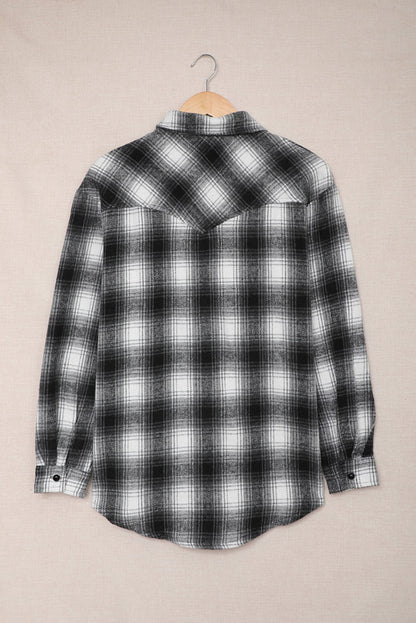 Wholesale Black Button Up Collared Plaid Shacket - Eloy Royal