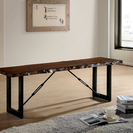 1pc Industrial Bench Two Tone Design U-shape Metal Bench Base Mimicking Chain Walnut And Black Finish