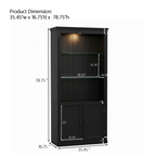 78.75''H 4-Tier Display Shelf, with 5-Colors Dimmable Ceiling Light, Freestanding Farmhouse Bookcases with Storage & Doors, Bookshelf with Adjustable Glass Shelves for Home & Office - Black - Eloy Royal