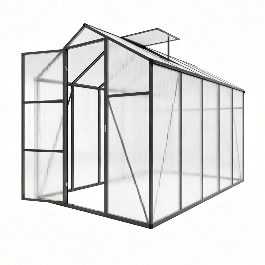 6 x 10 FT Walk-in Outdoor Greenhouse - Polycarbonate Garden Greenhouse with Sturdy Aluminum Frame, Adjustable Vents, Lockable Door & UV Protection for Backyard