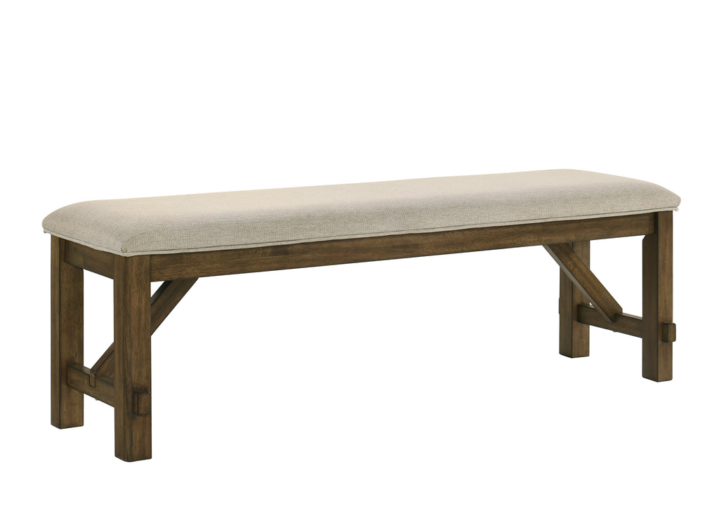 1pc Brown Wood Grain Pattern Beige Fabric Upholstery Bench Wooden Dining Room Furniture