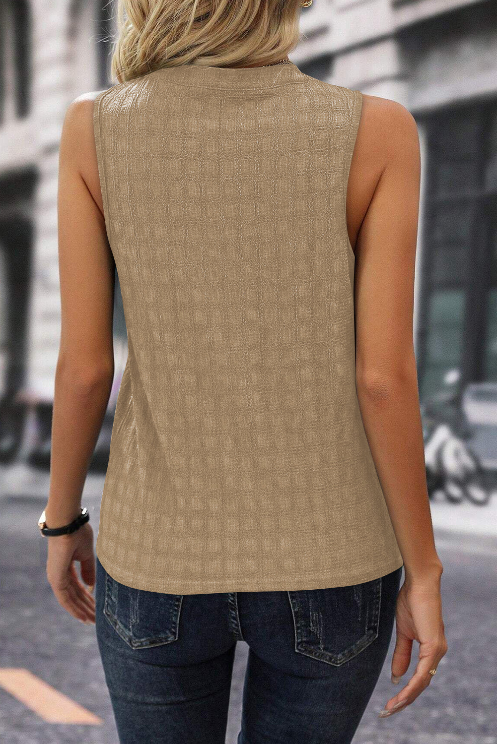 Sea Green Textured Split V Neck Sleeveless Shirt - Eloy Royal