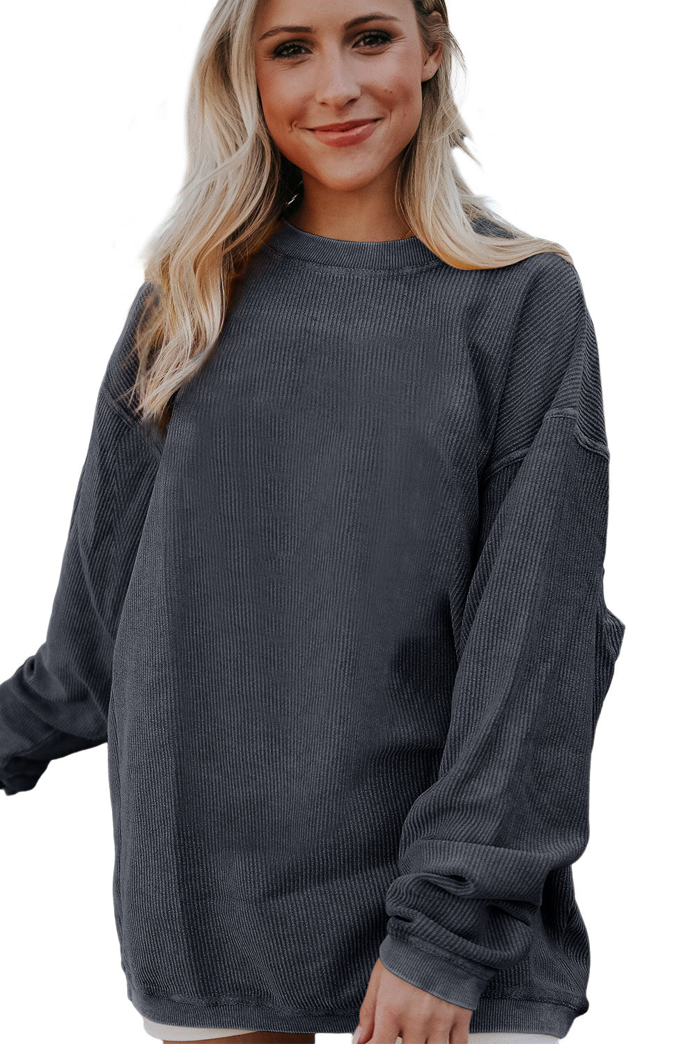 Dark Grey Drop Sleeve Ribbed Oversized Sweatshirt - Eloy Royal