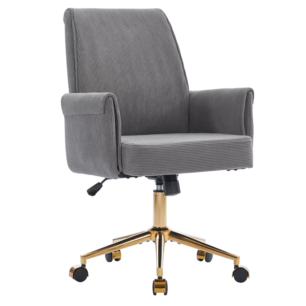 Ergonomic Mid-Back Office Chair with Striped Fabric in Gray, Corduroy Upholstery, Ideal for Work, Study, or Relaxation