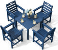 HDPE Outdoor Dining Set, All-Weather Outdoor Dining Table Set of 5 with 2' Umbrella Hole, Outdoor Patio Dining Set for Garden, Poolside, Backyard, Deck, Blue