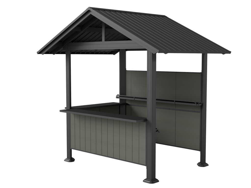 9.4X6.2 FT Hardtop Grill Gazebo, Gable Outdoor Grill Gazebo with Storage Shelves & Resin Shade System, Galvanized Steel Metal Hard top Gazebo for Patio Backyard Garden -Grey