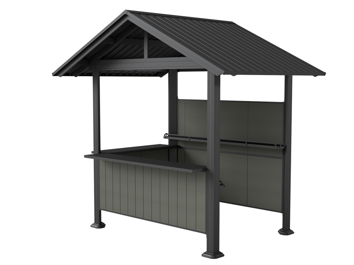 9.4X6.2 FT Hardtop Grill Gazebo, Gable Outdoor Grill Gazebo with Storage Shelves & Resin Shade System, Galvanized Steel Metal Hard top Gazebo for Patio Backyard Garden -Grey